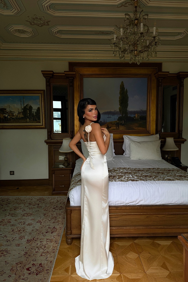 Beyaz Fiyonk Detay Elbise ATE-4800 - 5