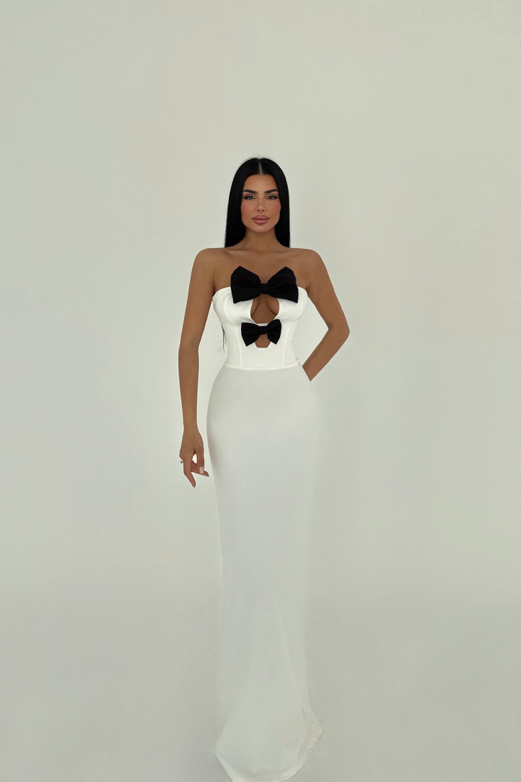 Beyaz Arco Fiyonk Detaylı Elbise ATE-2257 - EYYO