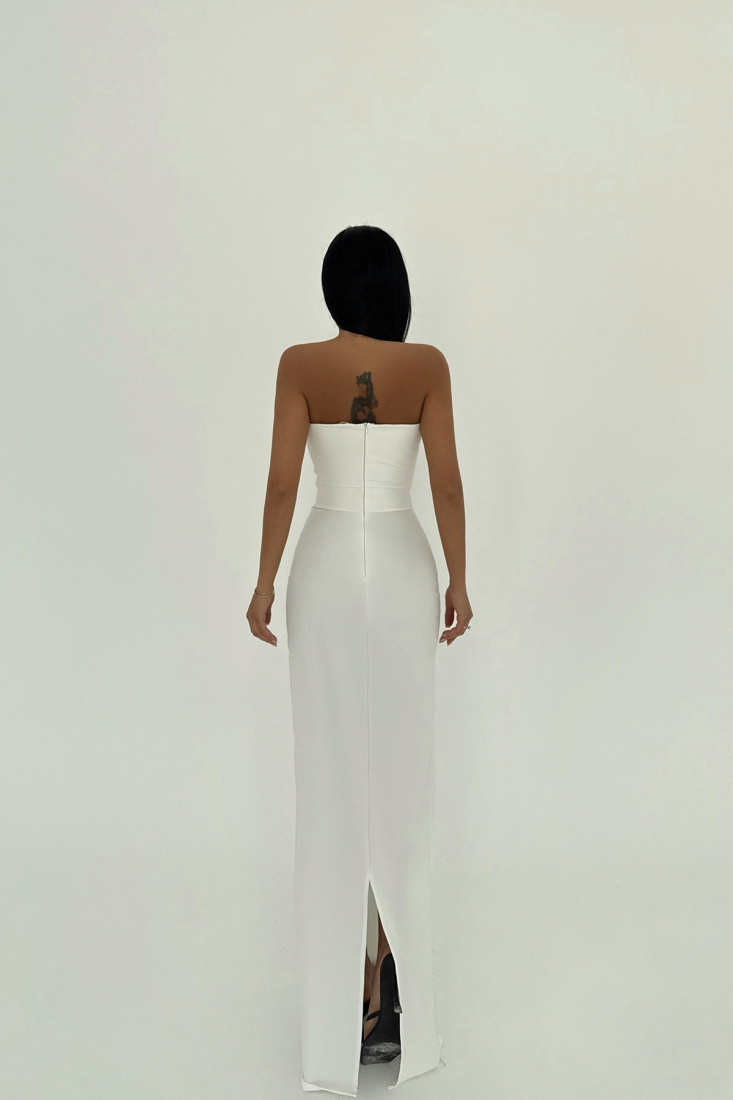 Beyaz Arco Fiyonk Detaylı Elbise ATE-2257 - EYYO