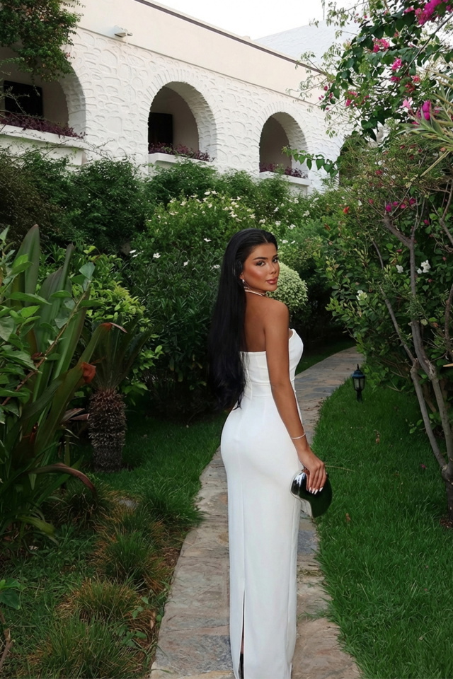 Beyaz Arco Fiyonk Detaylı Elbise ATE-2257 - 2