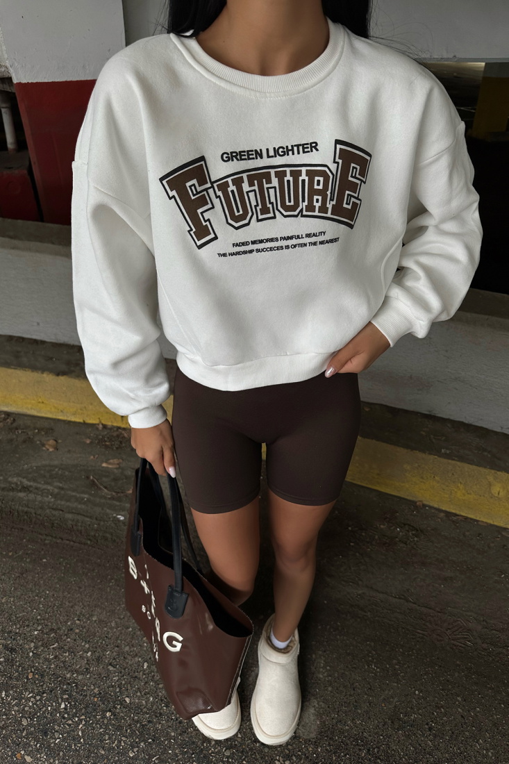 Beyaz Future Yazılı Sweat ATE-0313 - DONT FASHİON