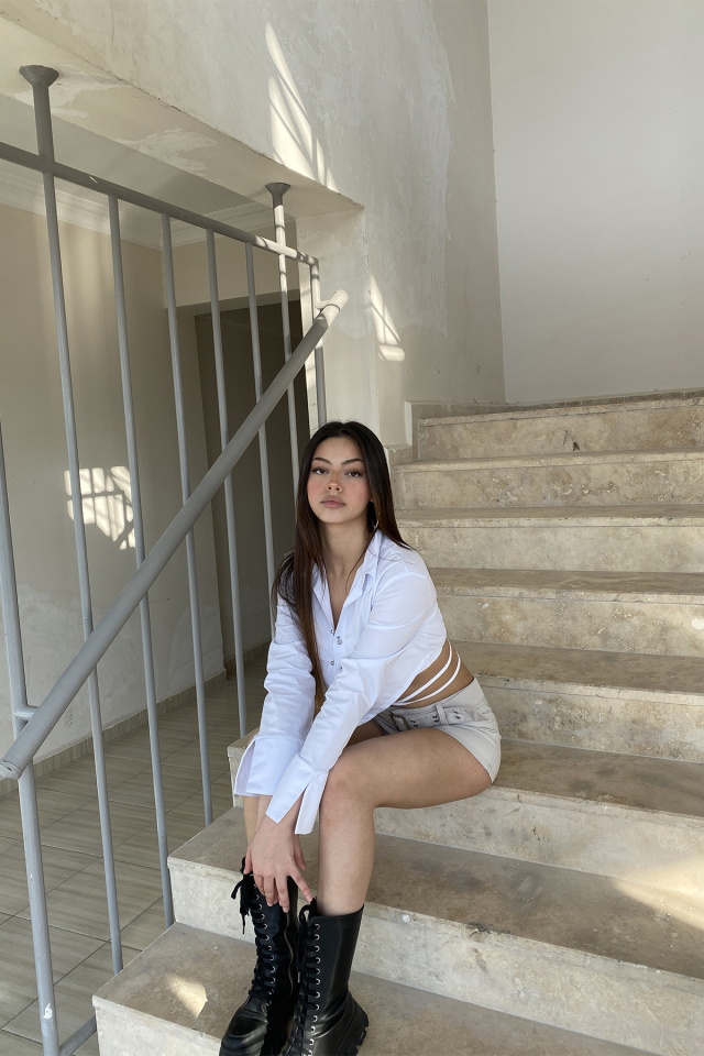Beyaz Gömlek Yaka Crop Top ATE1458 - 5
