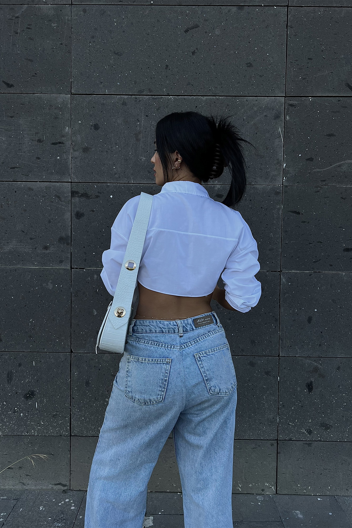 Beyaz Gömlek Yaka Crop Top ATE1996 - 6