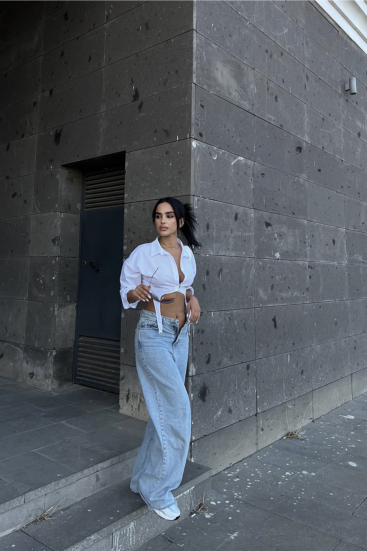 Beyaz Gömlek Yaka Crop Top ATE1996 - 3