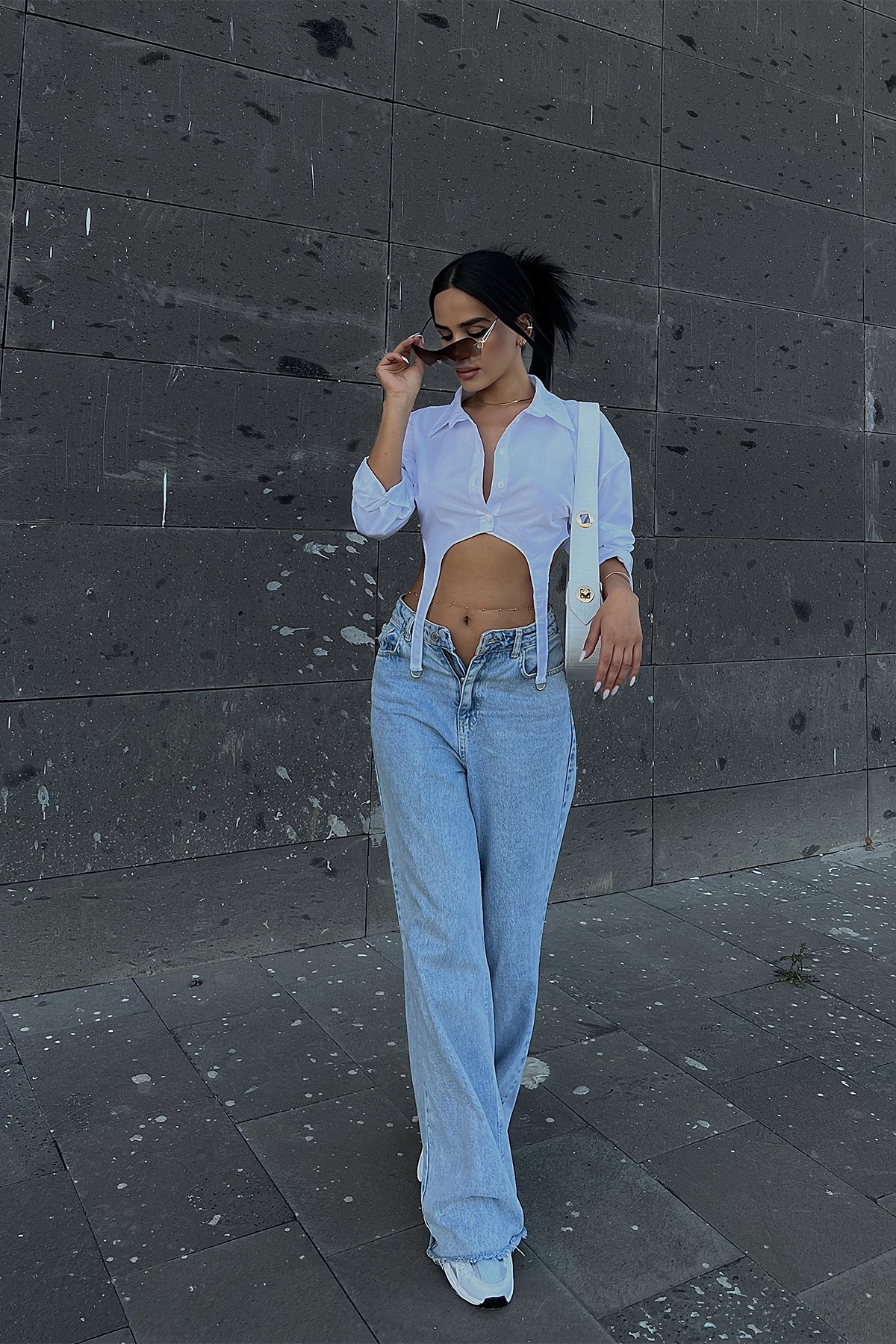 Beyaz Gömlek Yaka Crop Top ATE1996 - 5