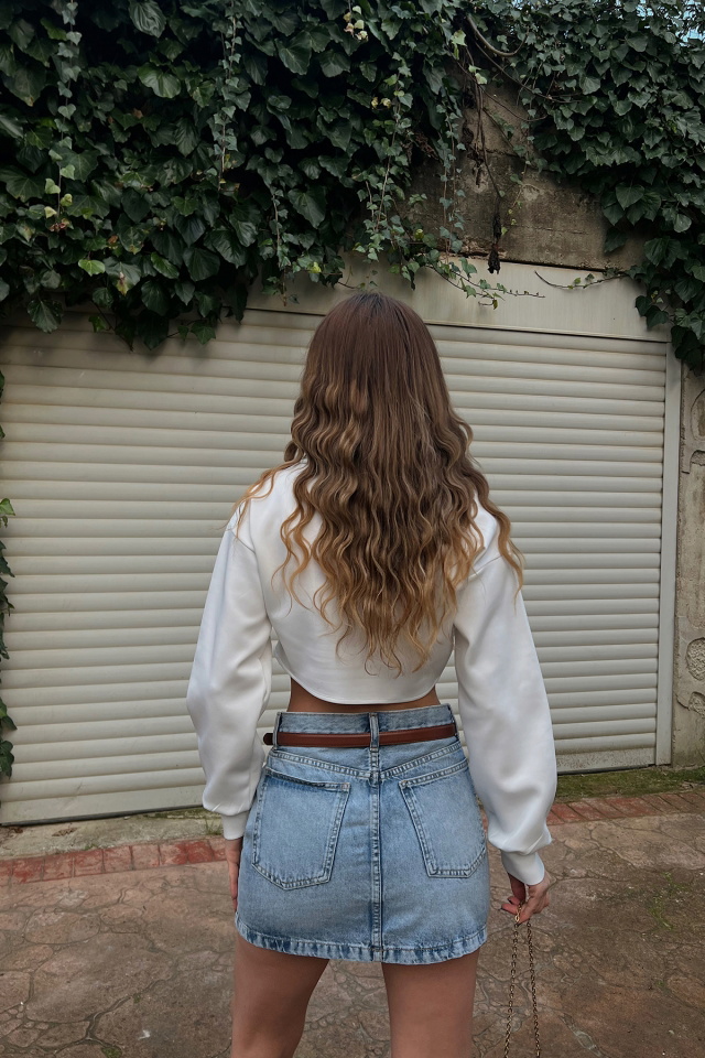 Beyaz Gömlek Yaka Crop Top ATE3419 - 4