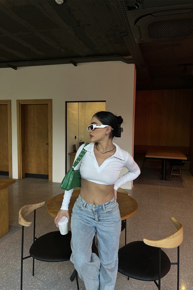 Beyaz Gömlek Yaka Crop Top ATE3825 - 4