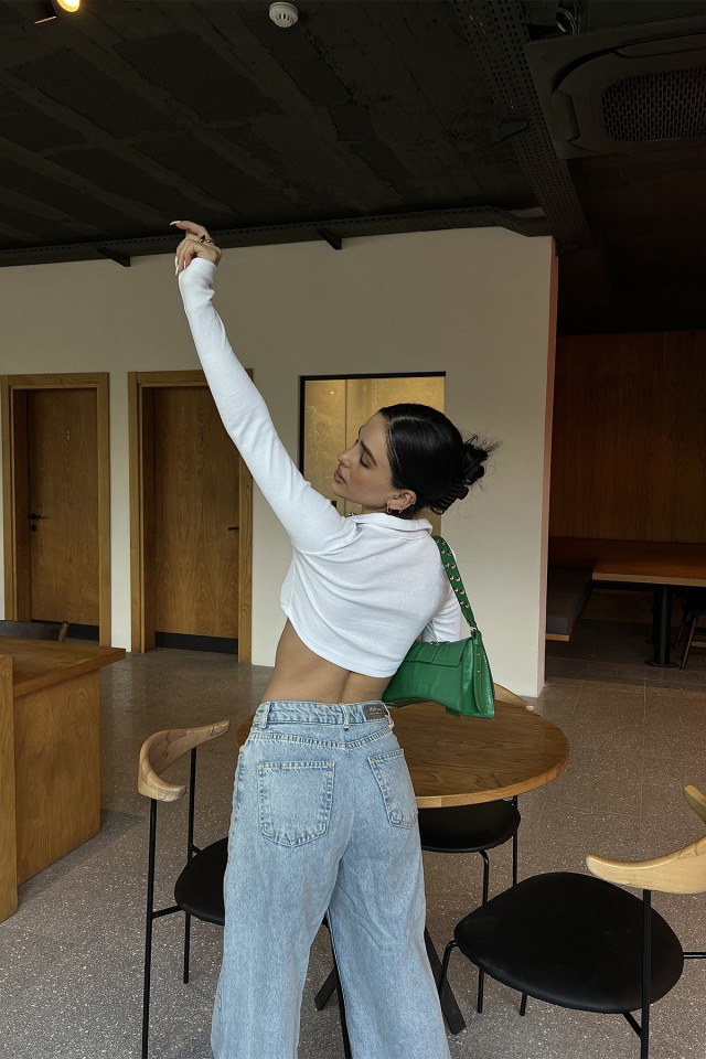 Beyaz Gömlek Yaka Crop Top ATE3825 - 5