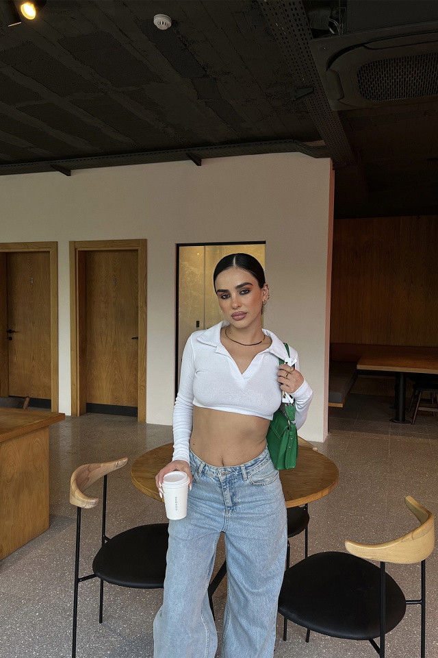 Beyaz Gömlek Yaka Crop Top ATE3825 - 3