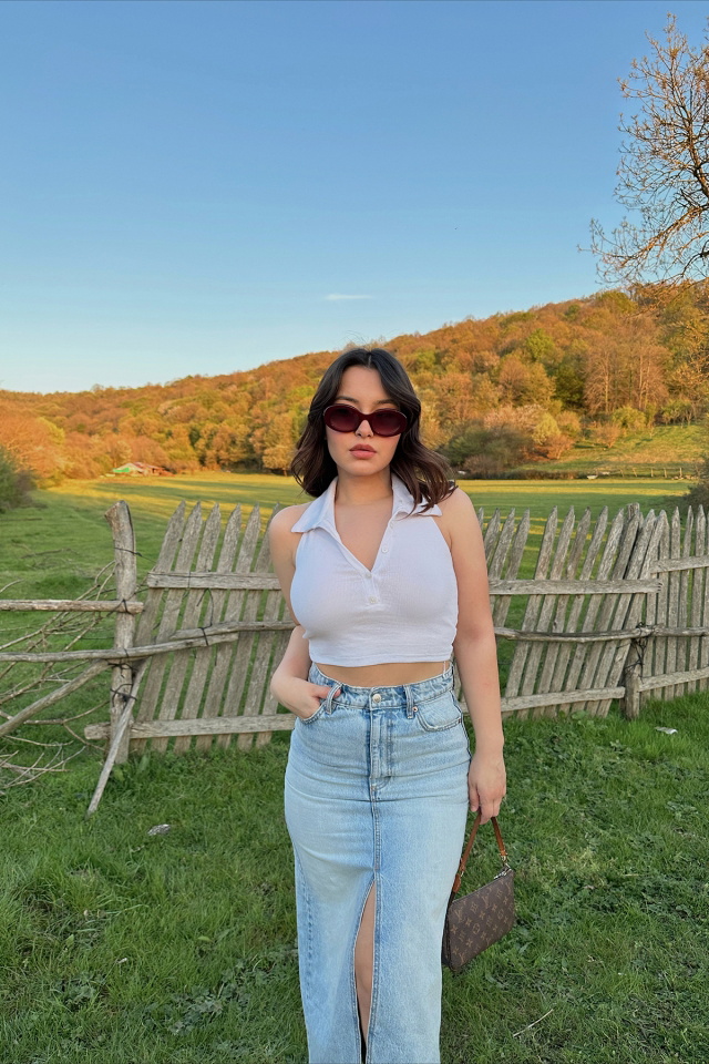 Beyaz Gömlek Yaka Crop Top ATE5332