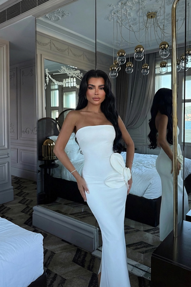 Beyaz Daysi Straplez Elbise ATE-2603 