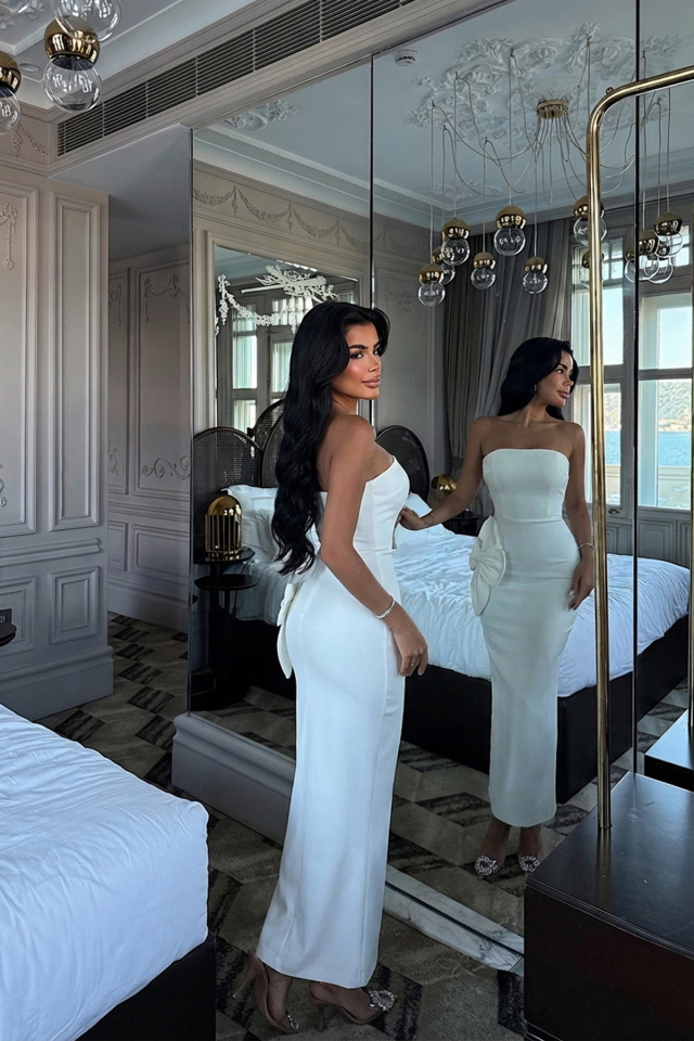 Beyaz Daysi Straplez Elbise ATE-2603 - 2