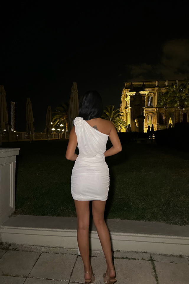 Beyaz Gül Detay Mini Elbise ATE8610 - 5