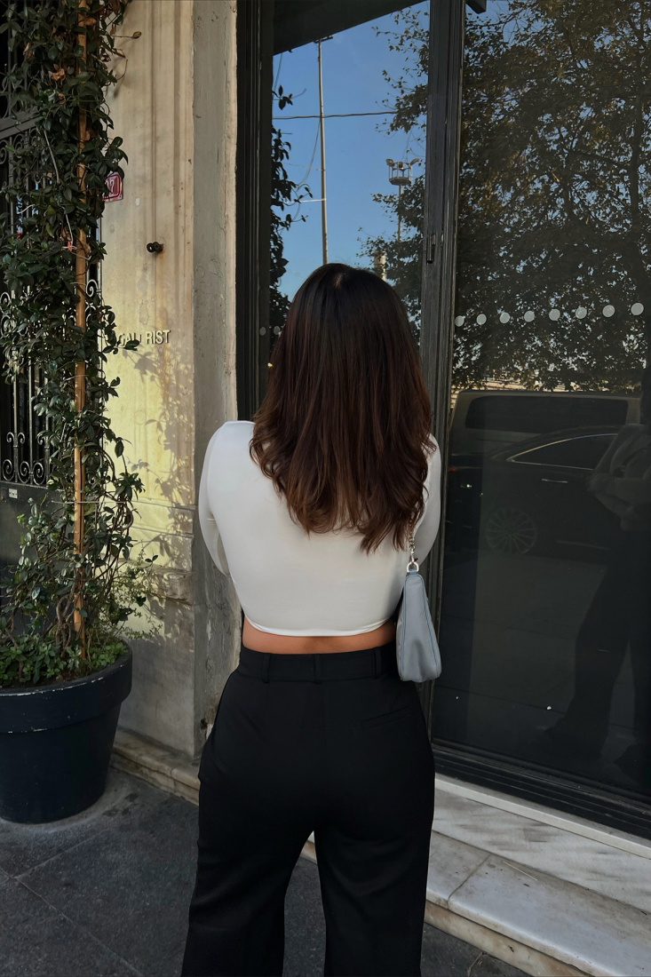 Beyaz Halka Detay Crop Top ATE2226 - 