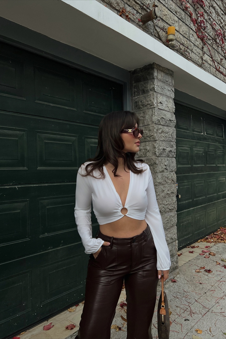 Beyaz Halka Detay Crop Top ATE2576 - EYYO