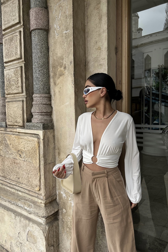 Beyaz Halka Detay Crop Top ATE3677 - 3