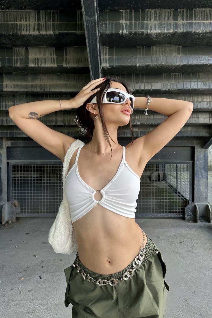 Beyaz Halka Detay Crop Top ATE7159 - EYYO