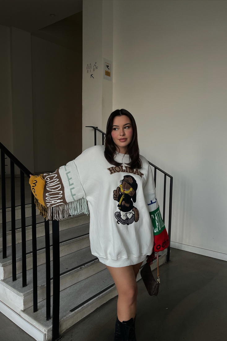 Beyaz Holıday Baskılı Sweat ATE3212 - EYYO