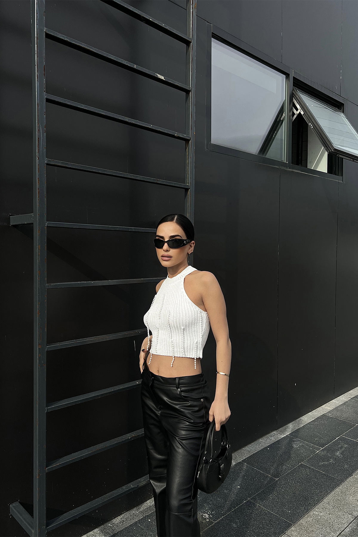 Beyaz İnci Detay Crop Top ATE4732 - 2