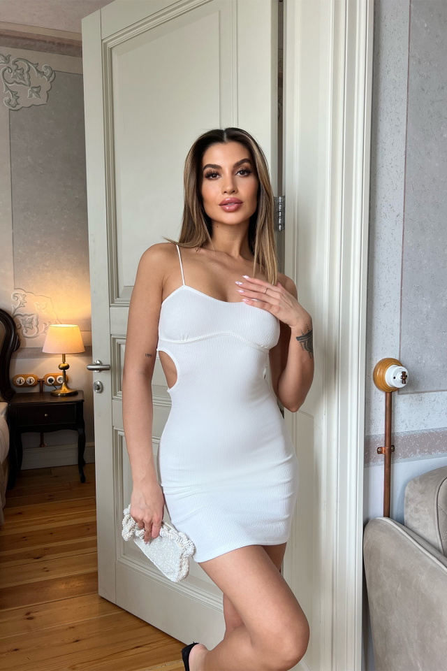 Beyaz ip Askılı Yanları Pencereli Elbise ATE4101 - 4