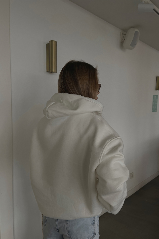 Beyaz Kapşonlu Oversize Sweat ATE3164 - 4