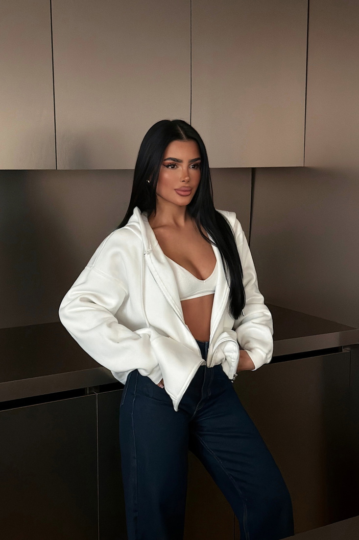 Beyaz Medias Kapüşonlu Hırka ATE-4868 - EYYO