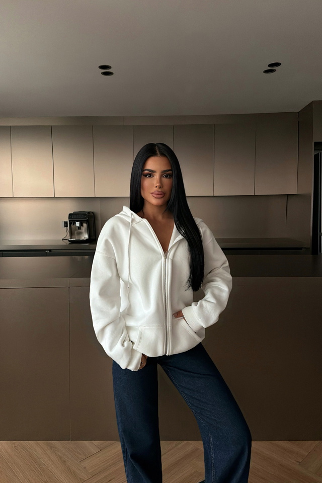 Beyaz Medias Kapüşonlu Hırka ATE-4868 - 2