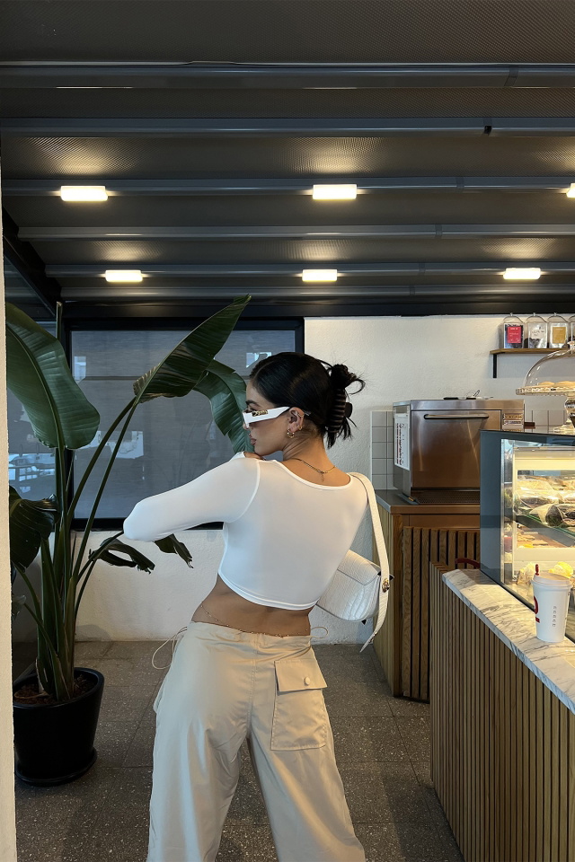 Beyaz Kare Yaka Crop Top ATE3268 - 5