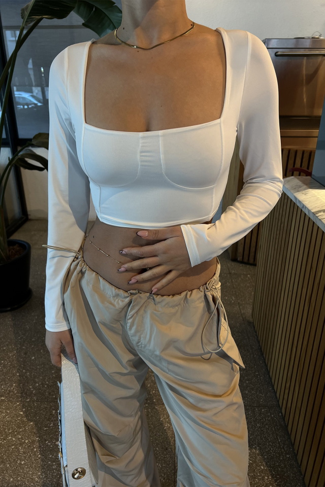 Beyaz Kare Yaka Crop Top ATE3268 - 2