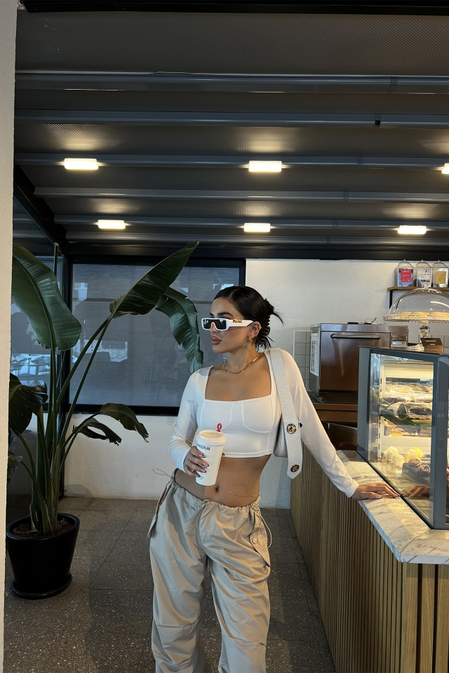 Beyaz Kare Yaka Crop Top ATE3268 - 3