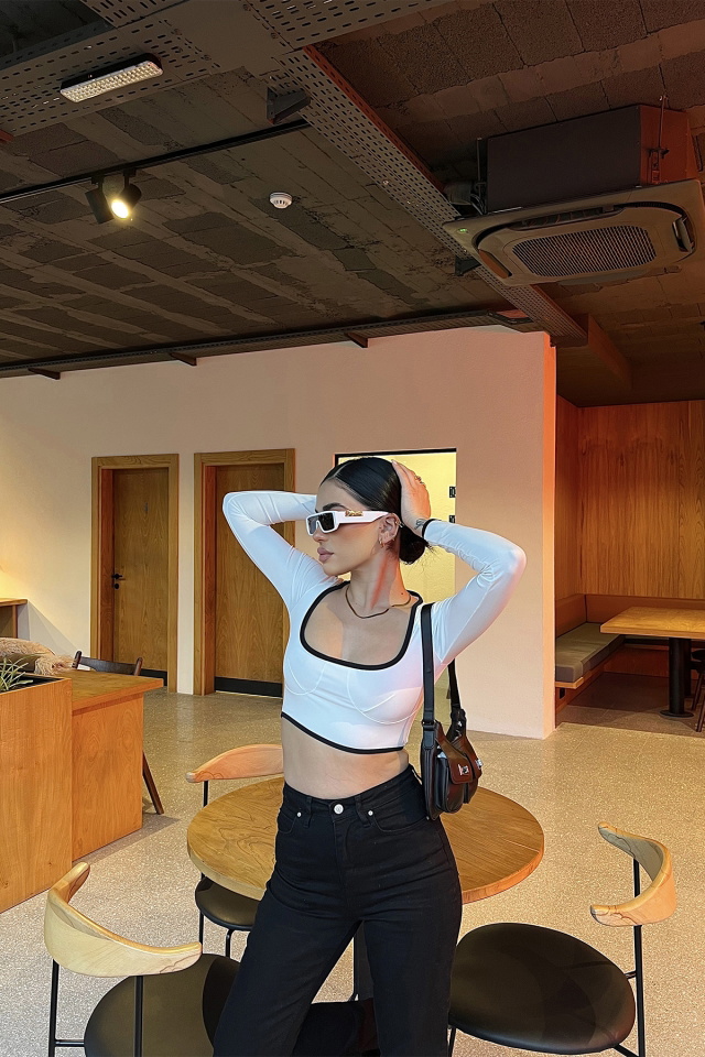 Beyaz Kare Yaka Crop Top ATE3791 - 3