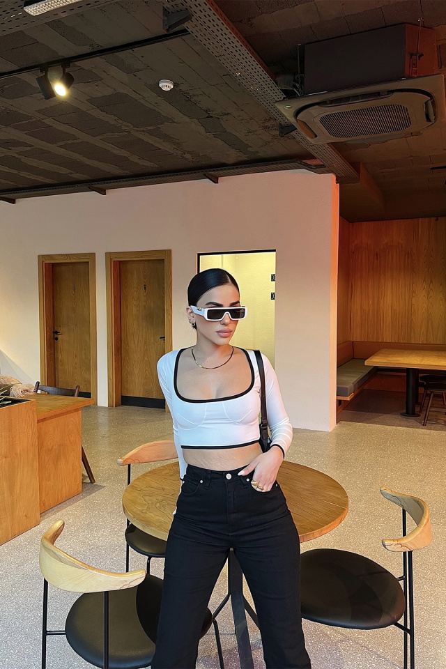 Beyaz Kare Yaka Crop Top ATE3791 - 1