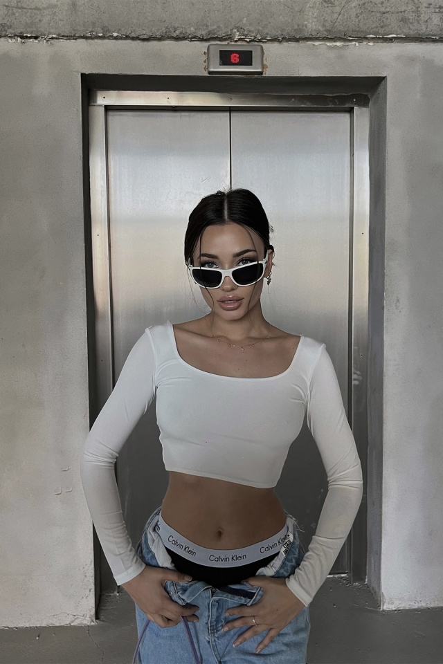 Beyaz Kare Yaka Crop Top ATE3929 - 4