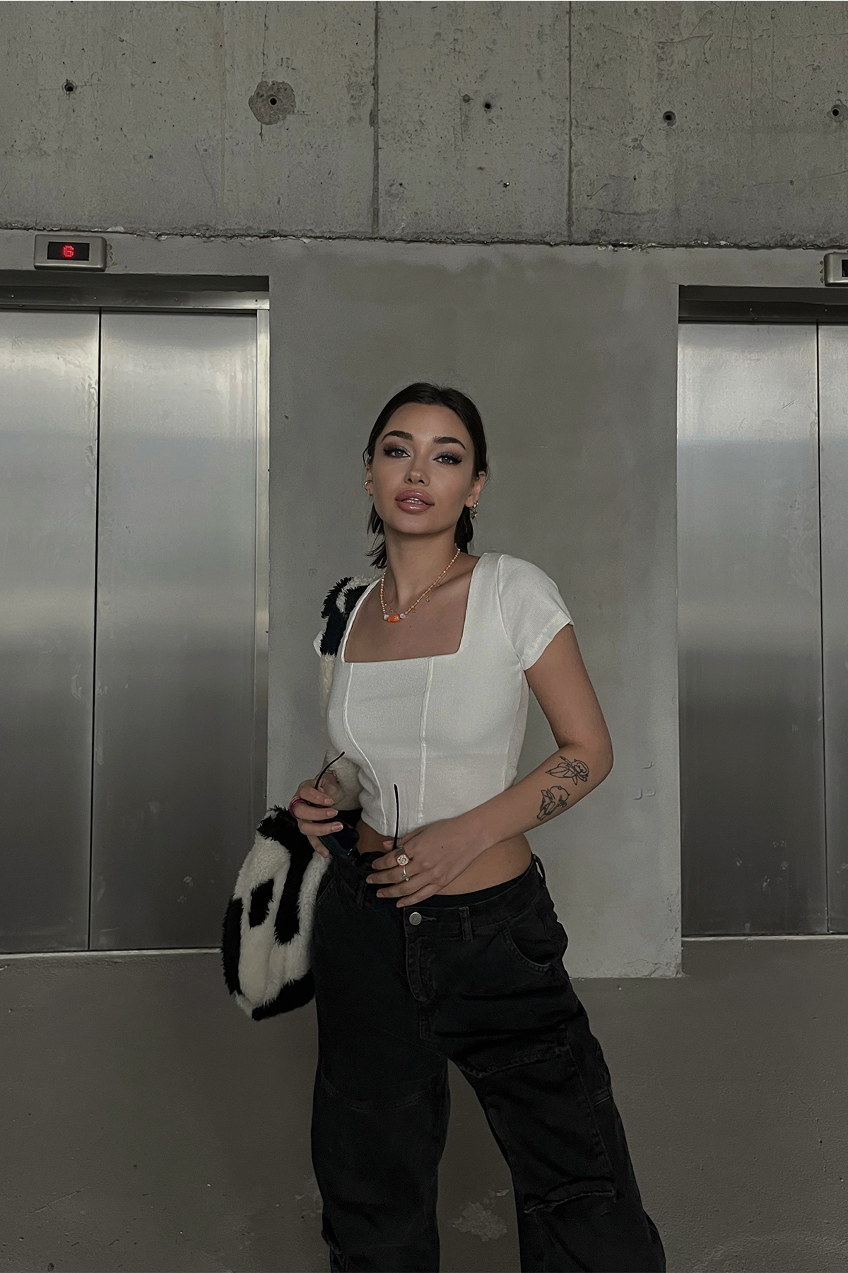 Beyaz Kare Yaka Crop Top ATE4353 - 4