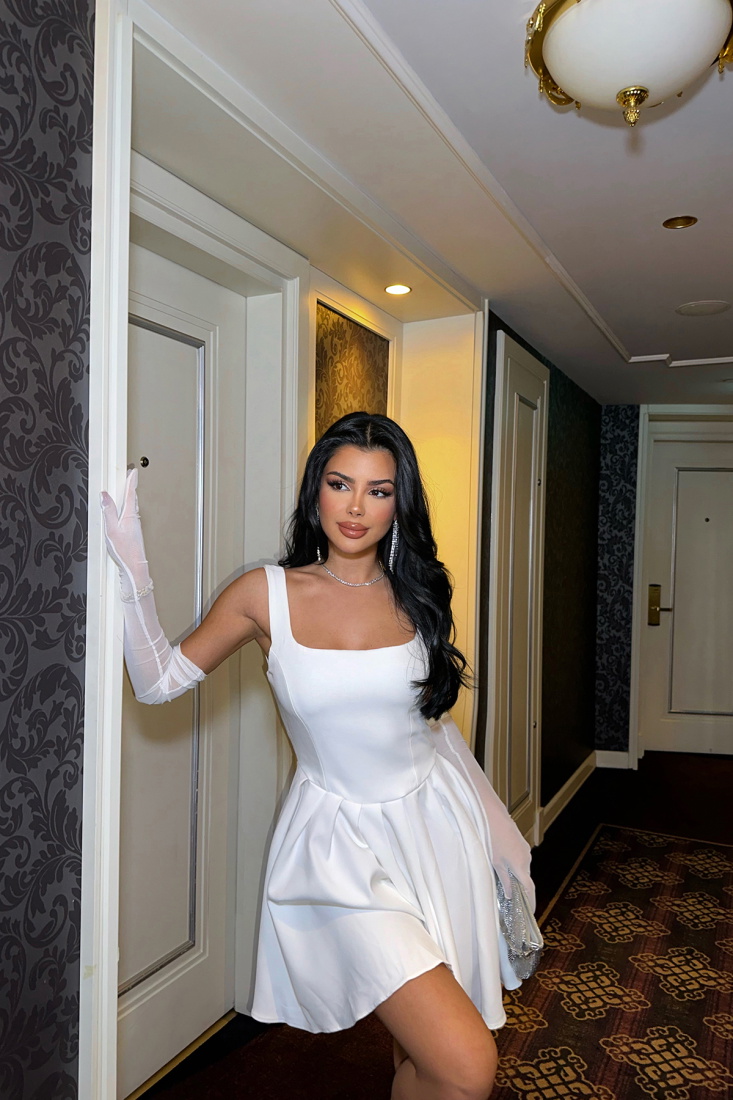 Beyaz Yolian Mini Elbise ATE3779 - EYYO