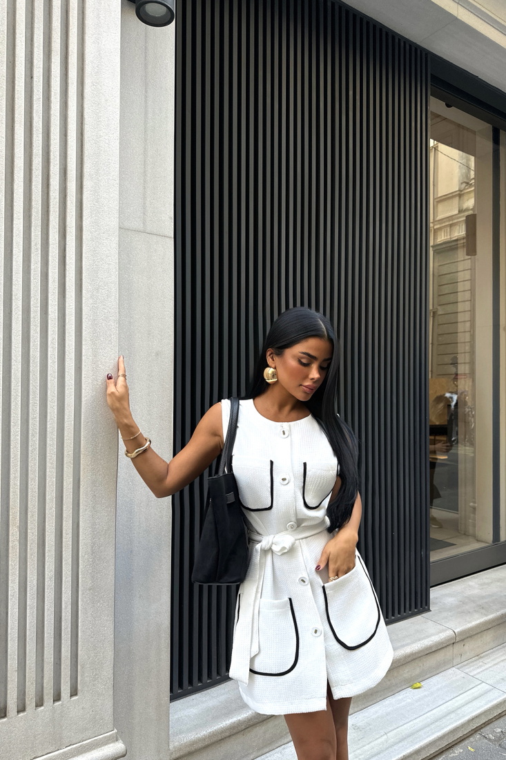 Beyaz Sonia Elbise ATE-1558 - EYYO