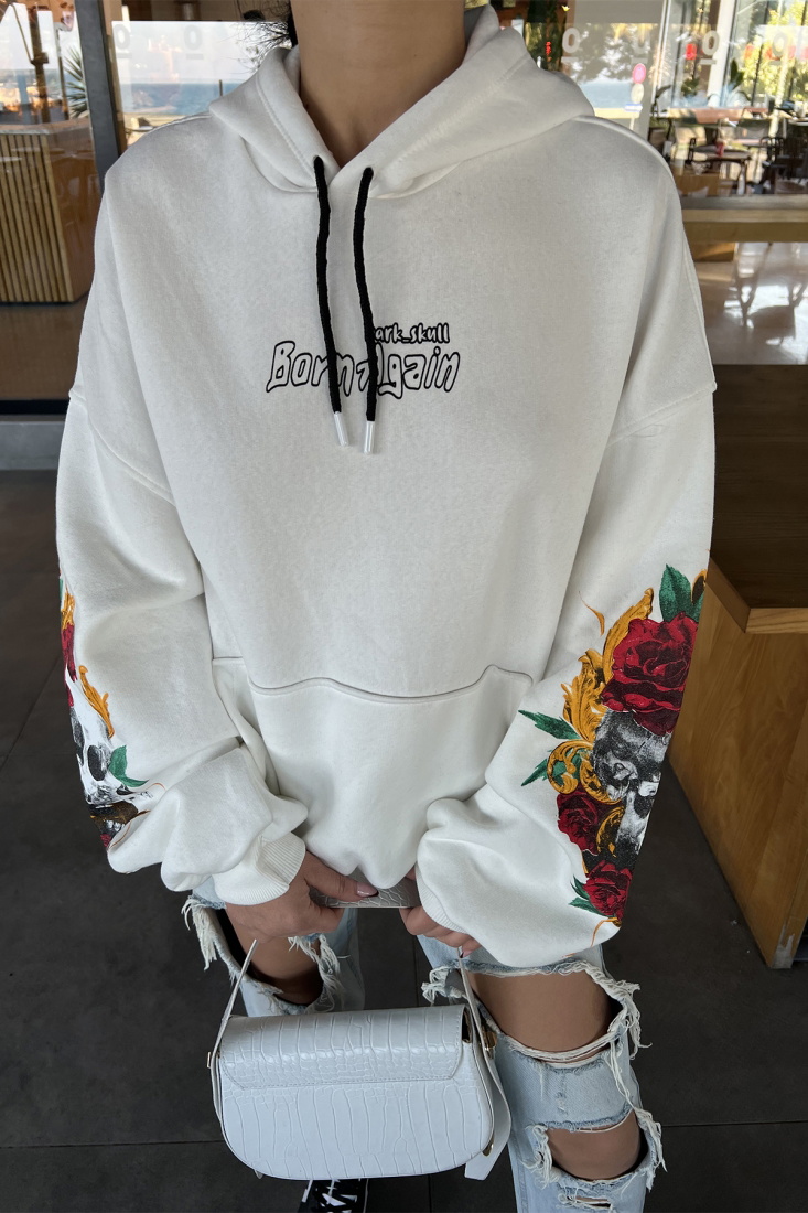 Beyaz Kolları Baskılı Sweat ATE3326 - NOON