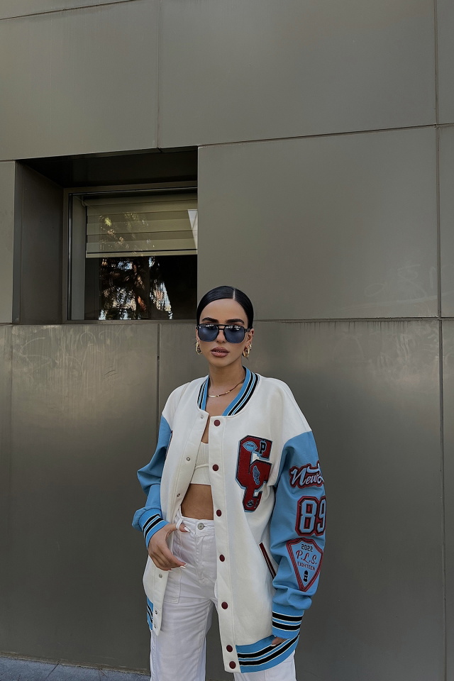 Beyaz Kolları Basklı Kolej Ceket ATE2316 - 1