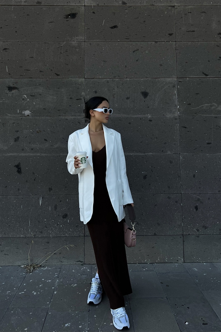 Beyaz Kruvaze Yaka Cepli Ceket ATE1990 - NEW MİSSİON