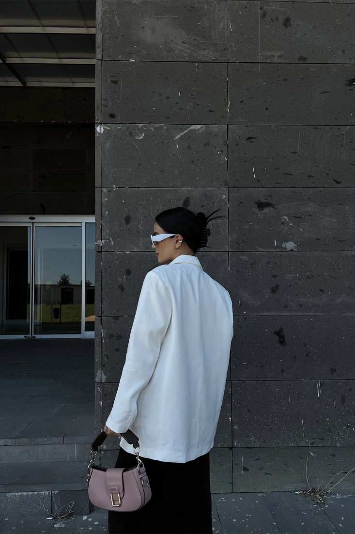 Beyaz Kruvaze Yaka Cepli Ceket ATE1990 - NEW MİSSİON