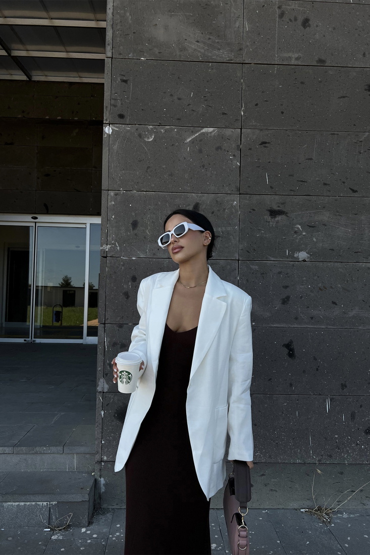 Beyaz Kruvaze Yaka Cepli Ceket ATE1990 - NEW MİSSİON