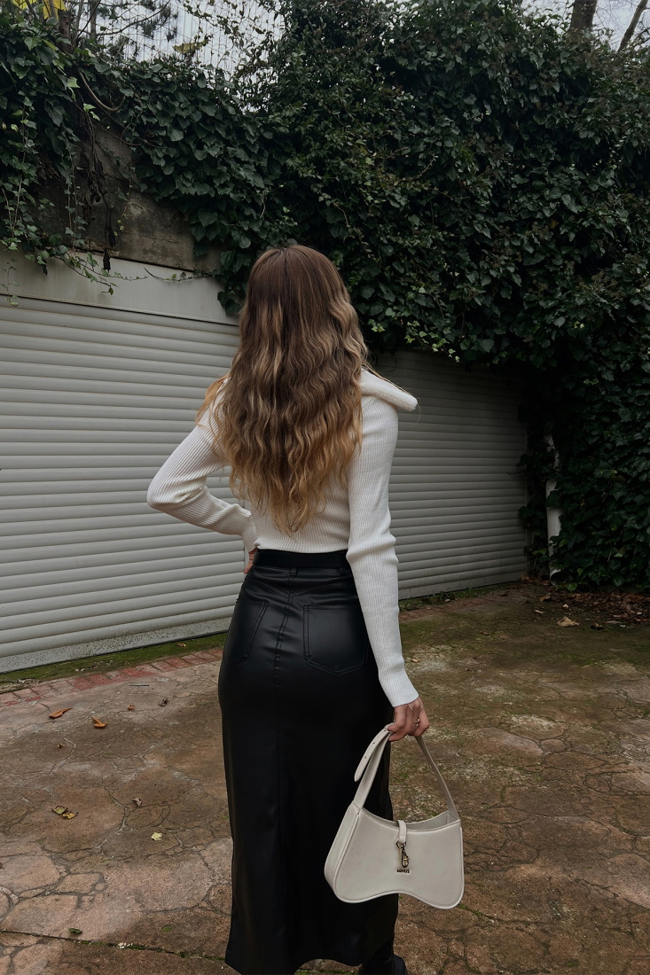 Beyaz Kürk Detay Triko Kazak ATE3119 - EYYO