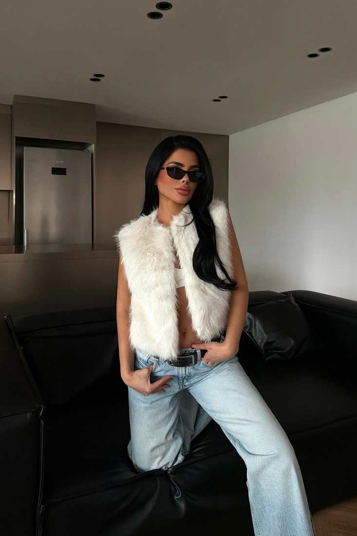 Beyaz Parker Yelek Kürk ATE-1950 - EYYO