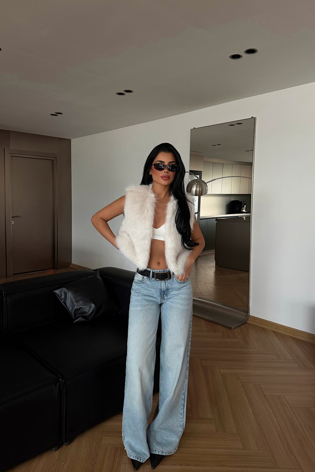 Beyaz Parker Yelek Kürk ATE-1950 - 3