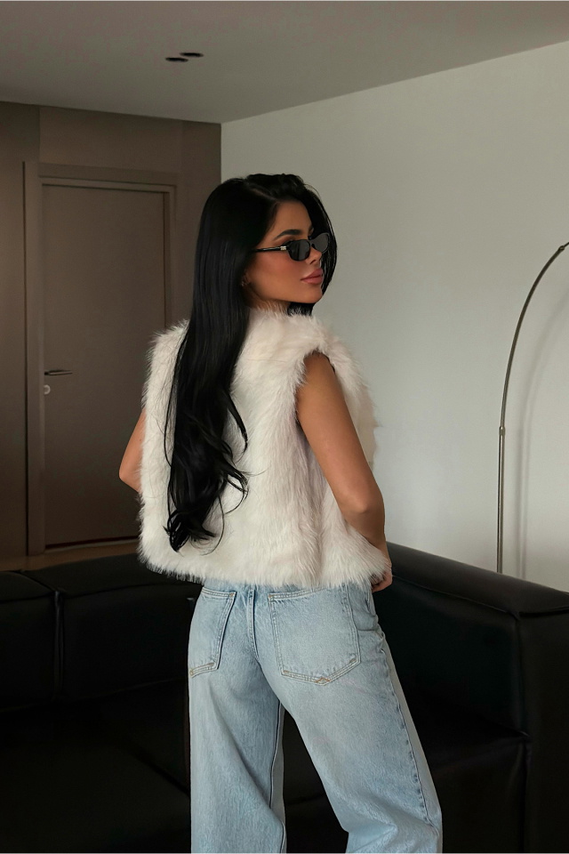 Beyaz Parker Yelek Kürk ATE-1950 - 4