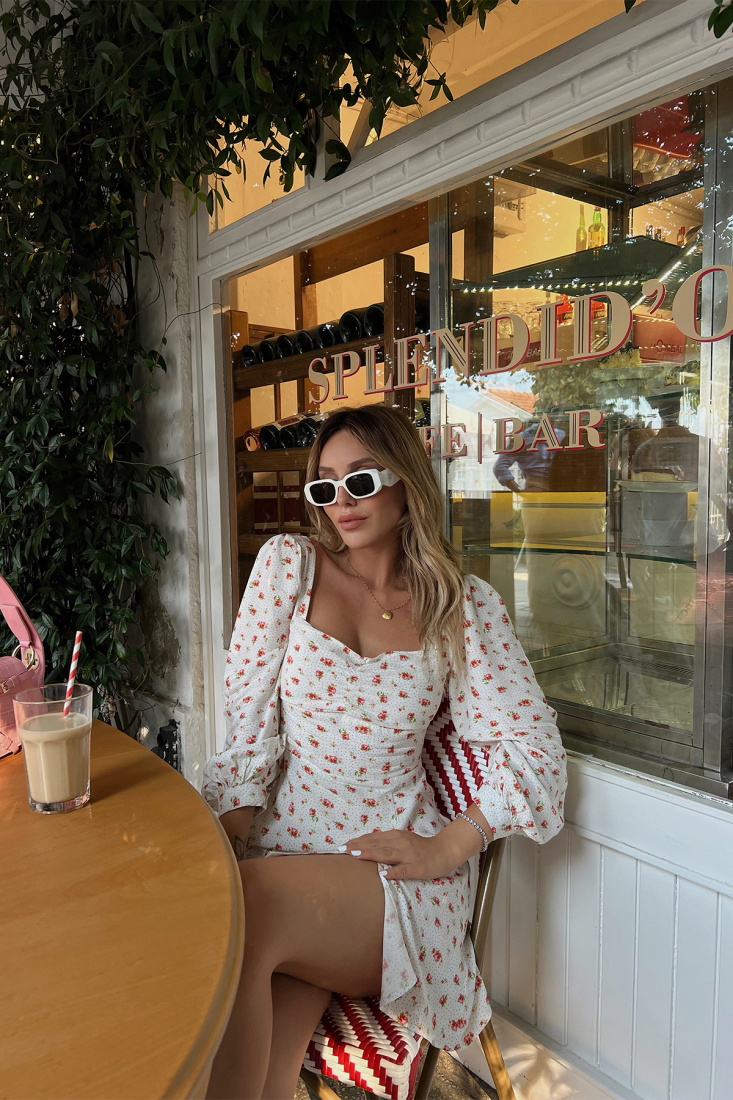 Beyaz Lucia Çiçekli Elbise ATE1810 - EYYO ATELIER