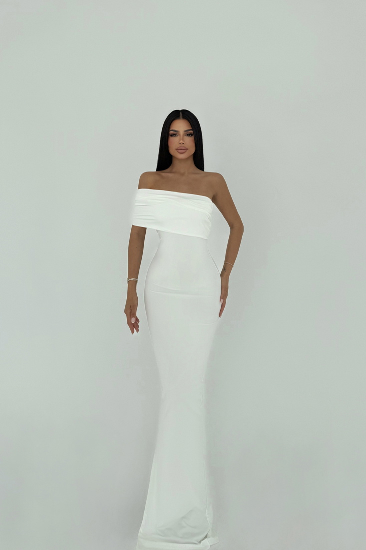 Beyaz Vanya Tek Kol Elbise ATE-2755 - EYYO