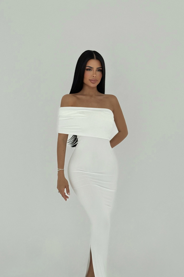 Beyaz Vanya Tek Kol Elbise ATE-2755 - 2