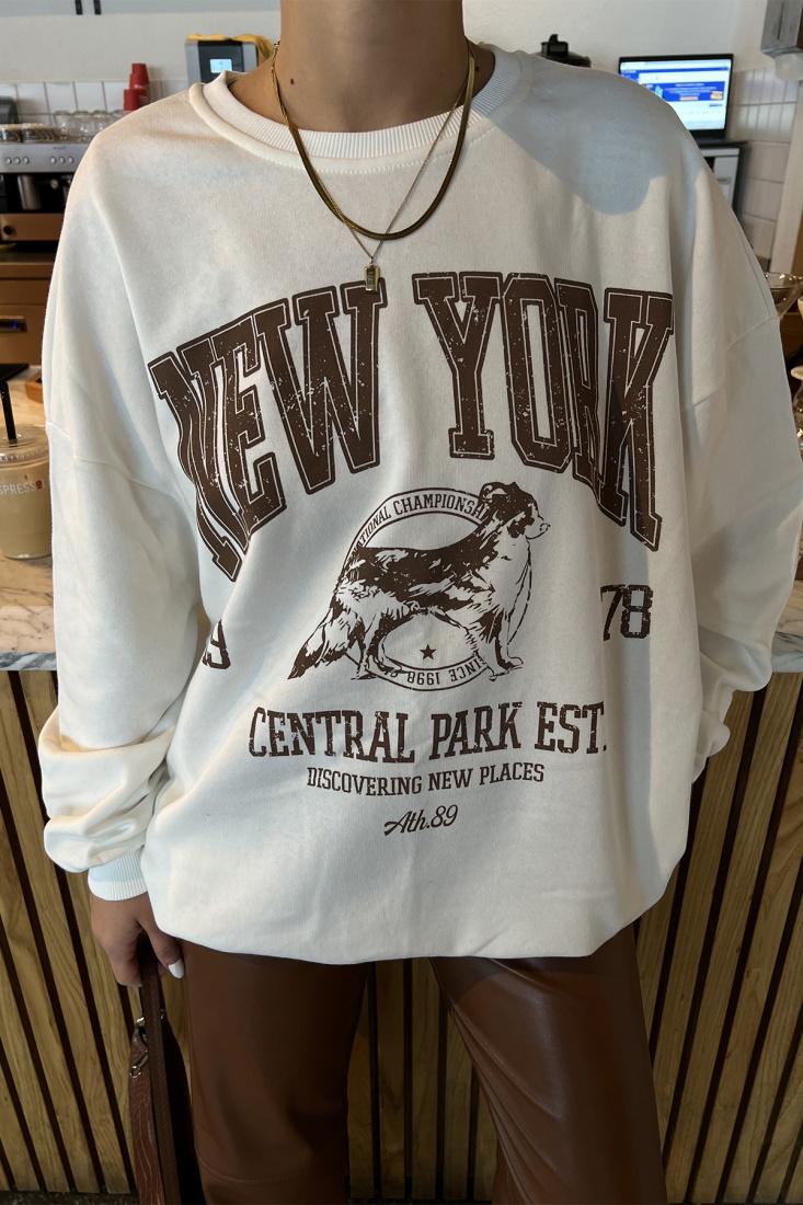 Beyaz New York Baskılı Sweat ATE2413 - EYYO