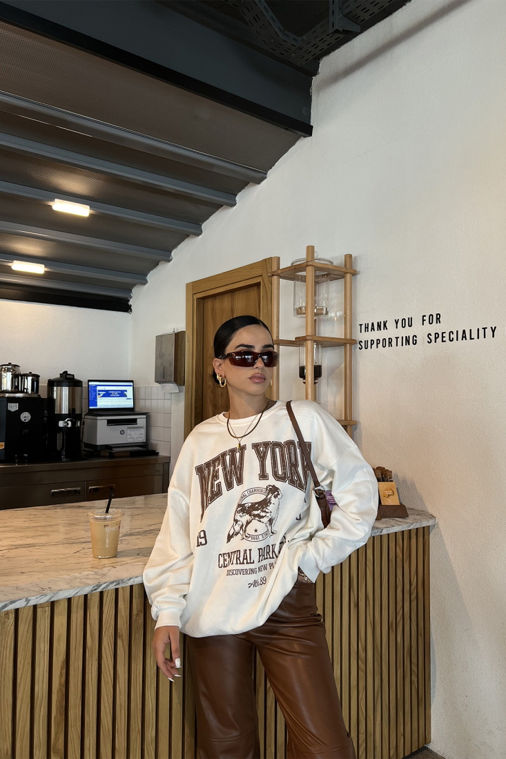 Beyaz New York Baskılı Sweat ATE2413 - EYYO